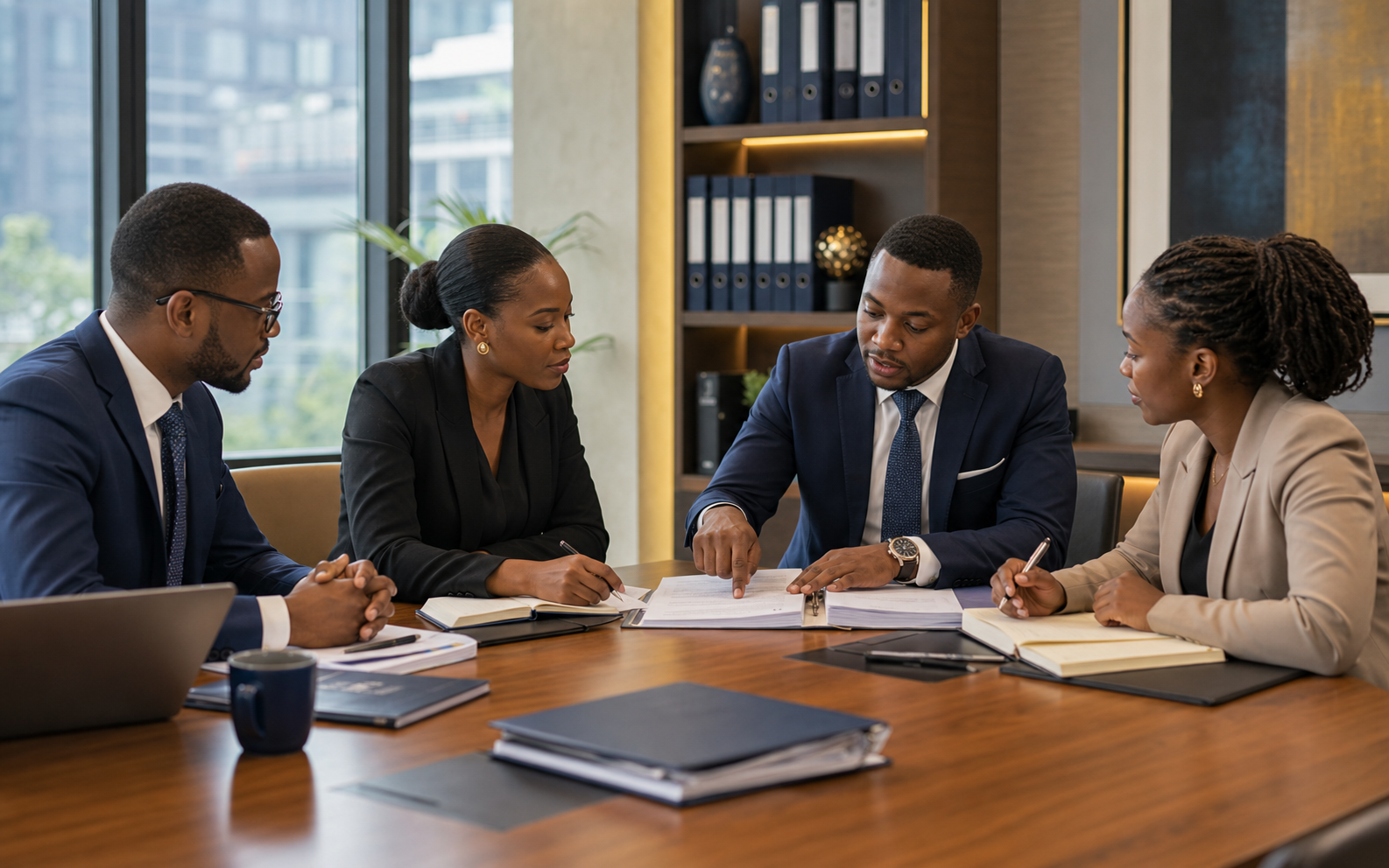 African attorneys reviewing commercial legal documents